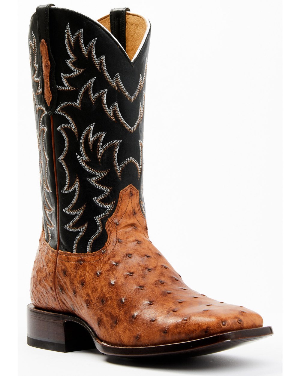 Cody James - Men's Full Quill Cognac Ostrich Exotic Western Boots - Broad Square Toe | Black