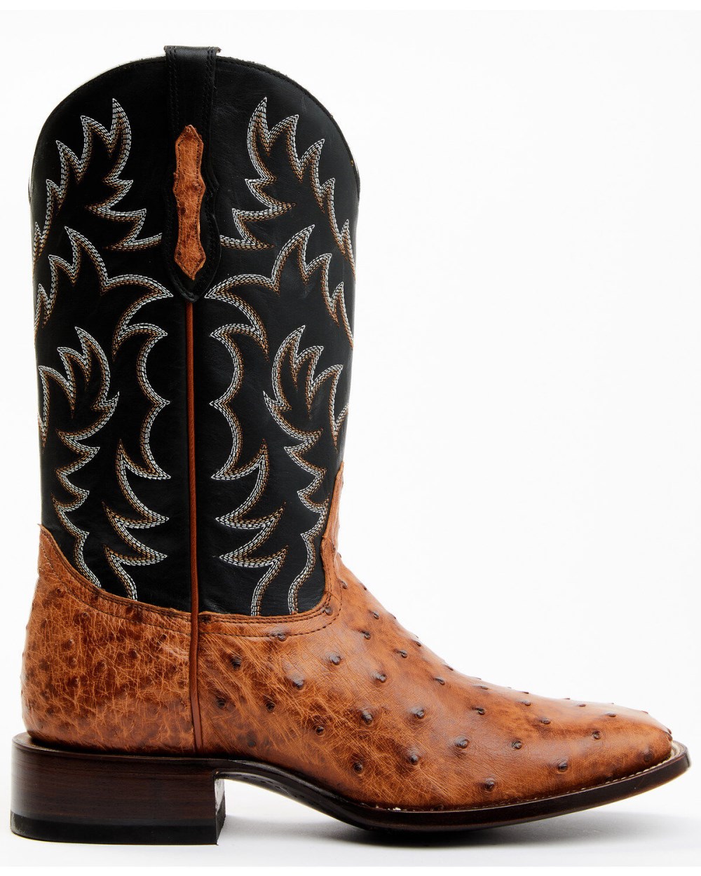 Cody James - Men's Full Quill Cognac Ostrich Exotic Western Boots - Broad Square Toe | Black