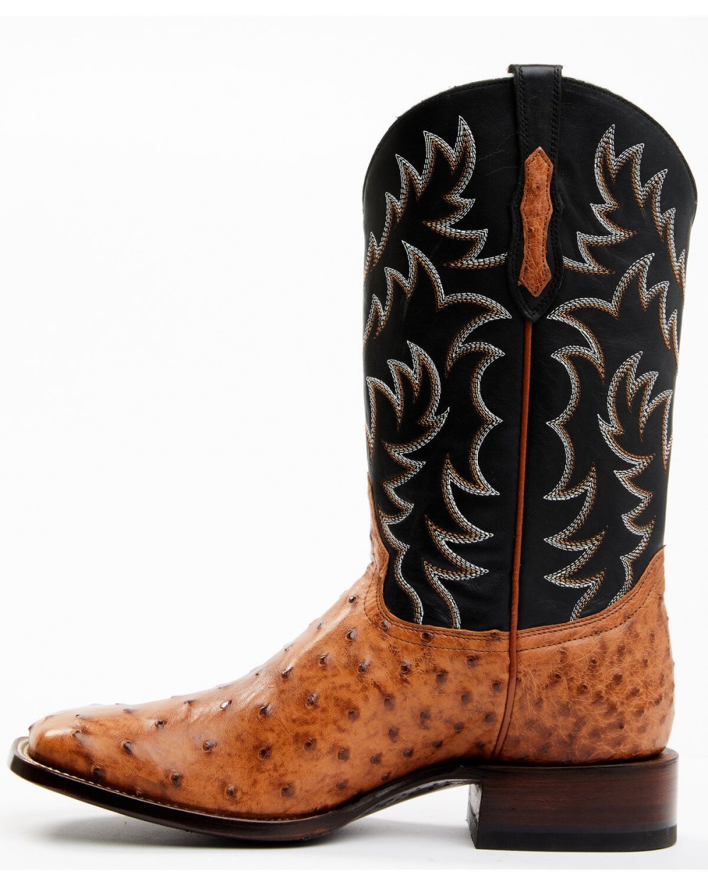 Cody James - Men's Full Quill Cognac Ostrich Exotic Western Boots - Broad Square Toe | Black