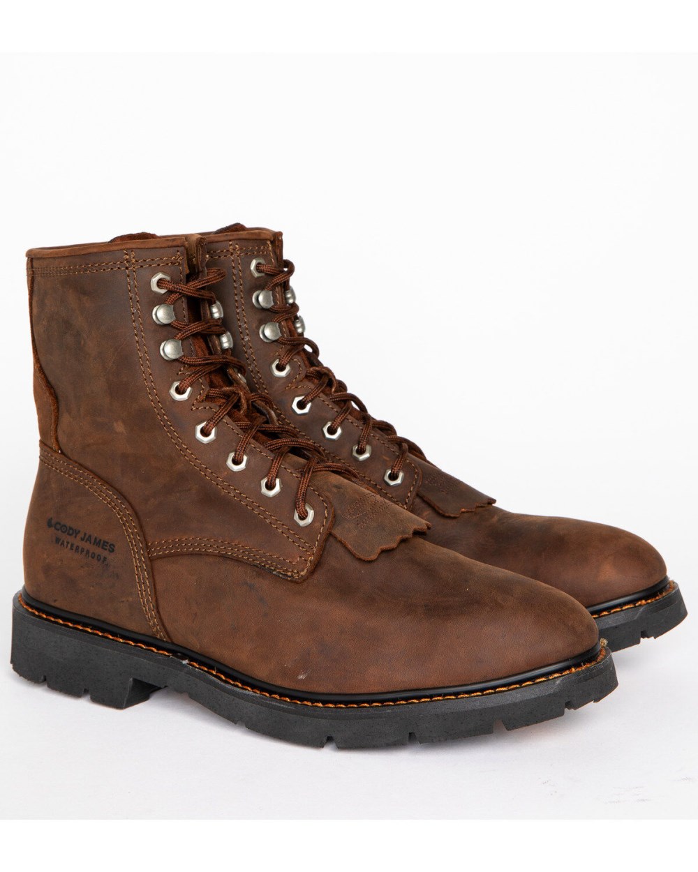 Cody James - Men's 8" Mustang Waterproof Lace-Up Kiltie Work Boots - Soft Toe | Brown