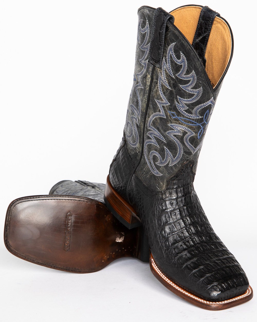 Cody James - Men's Caiman Embroidered Exotic Boots - Broad Square Toe | Black