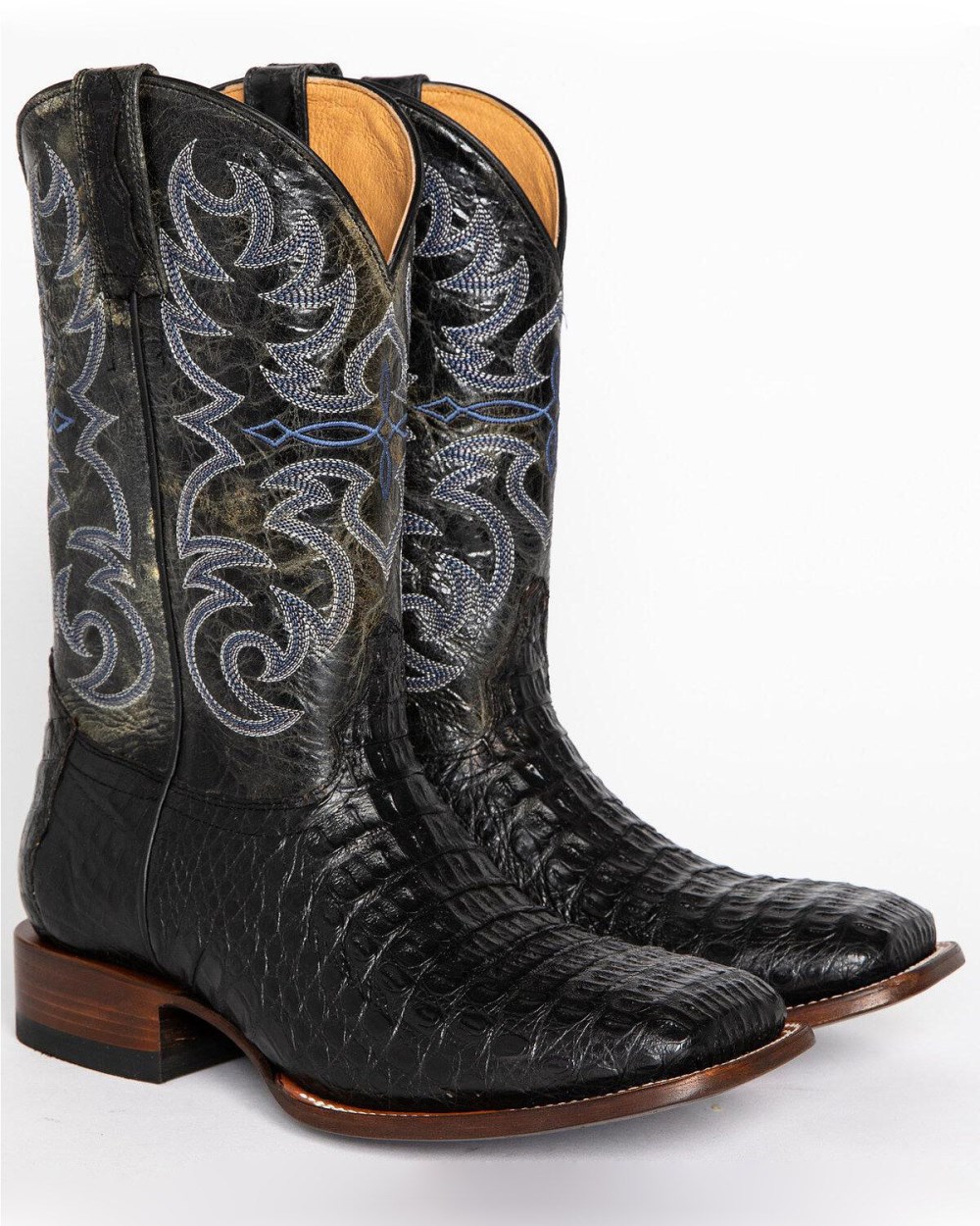 Cody James - Men's Caiman Embroidered Exotic Boots - Broad Square Toe | Black