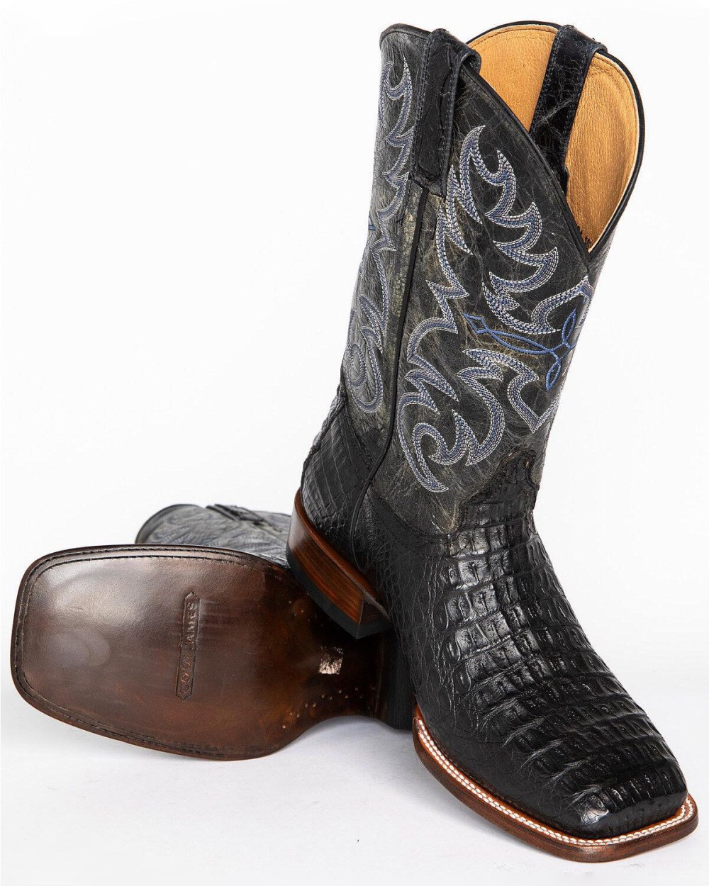 Cody James - Men's Caiman Embroidered Exotic Boots - Broad Square Toe | Black
