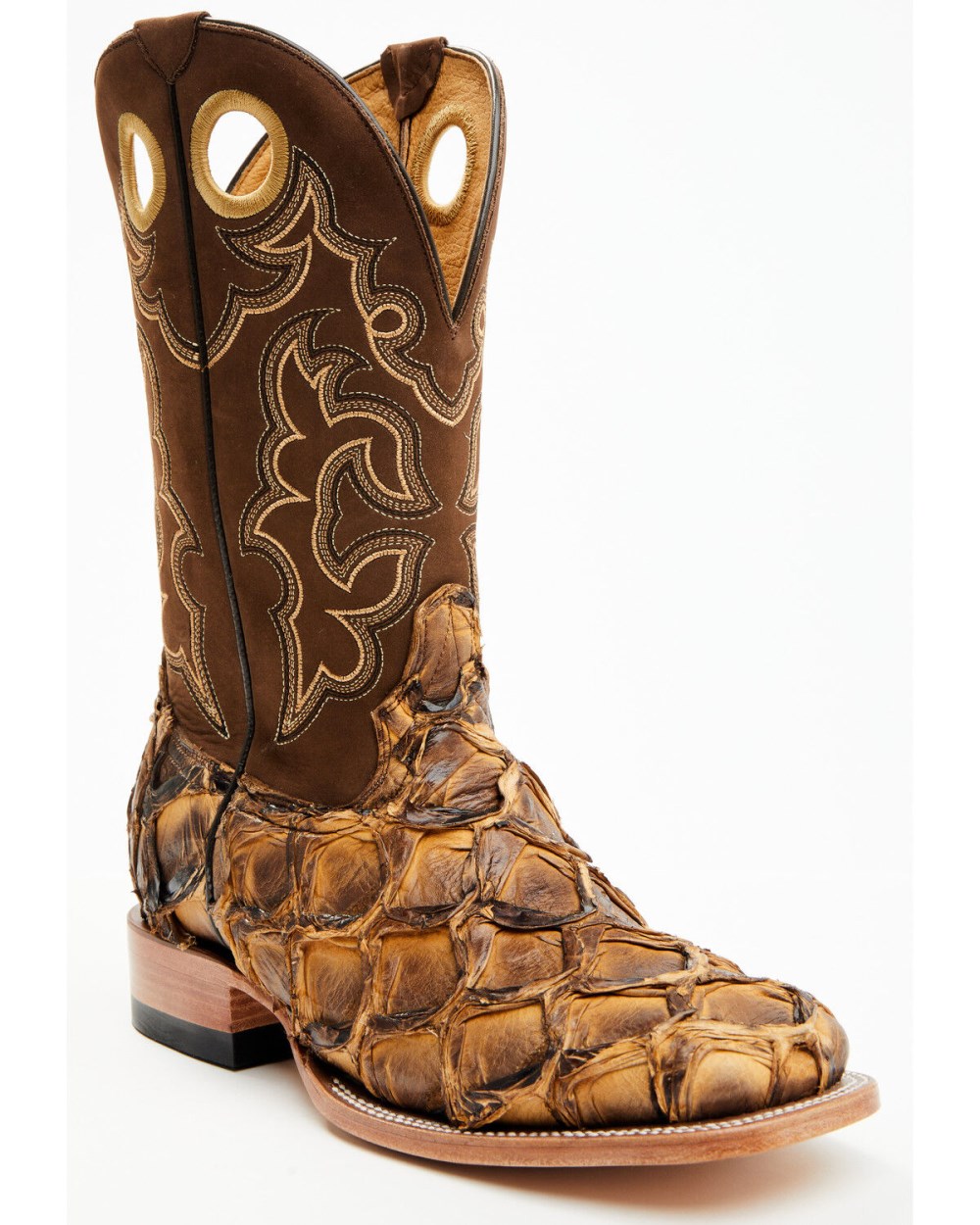 Cody James - Men's Exotic Pirarucu Western Boots - Broad Square Toe | Beige/khaki