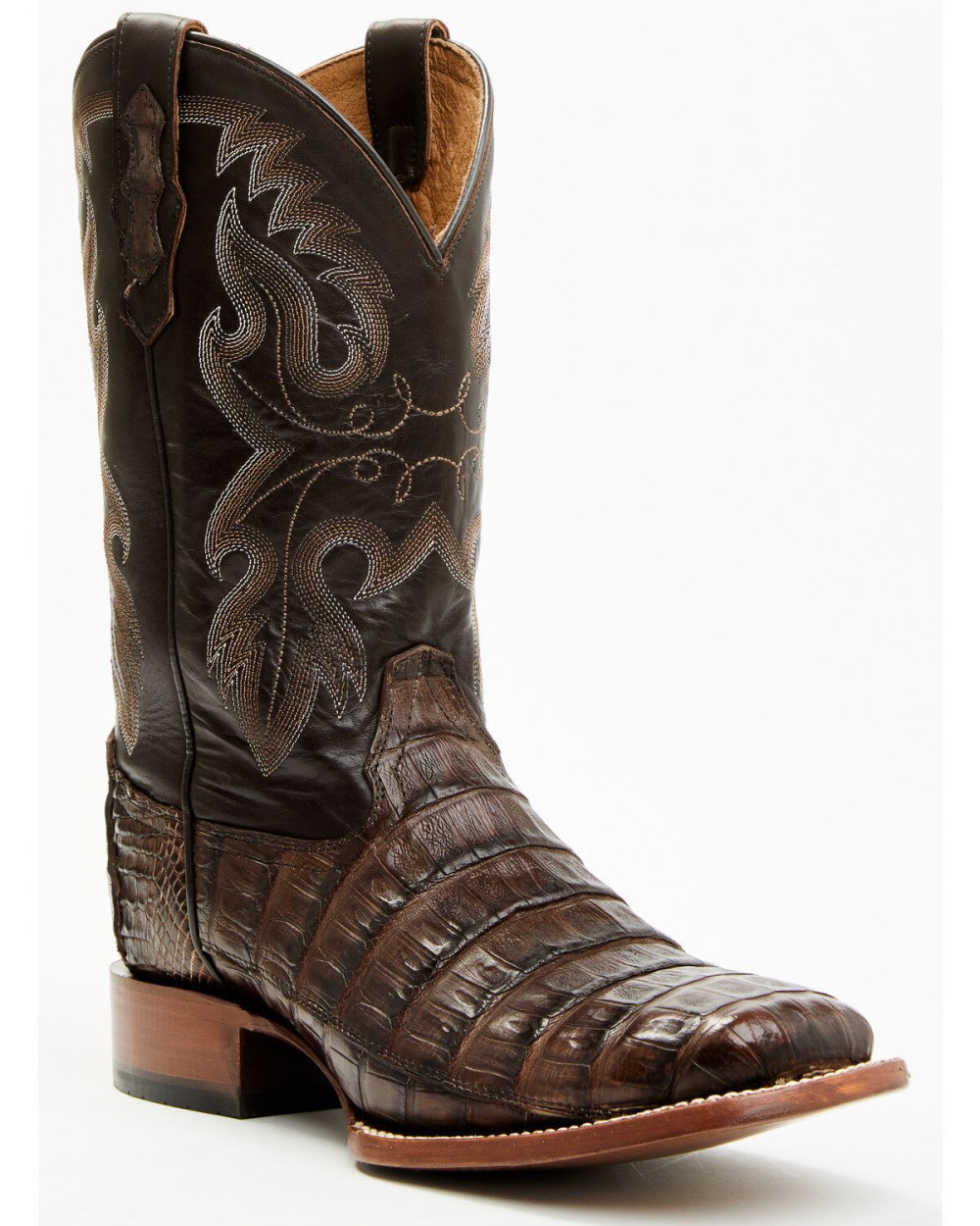 Cody James - Men's Exotic Caiman Tail Skin Western Boots - Broad Square Toe | Dark Brown