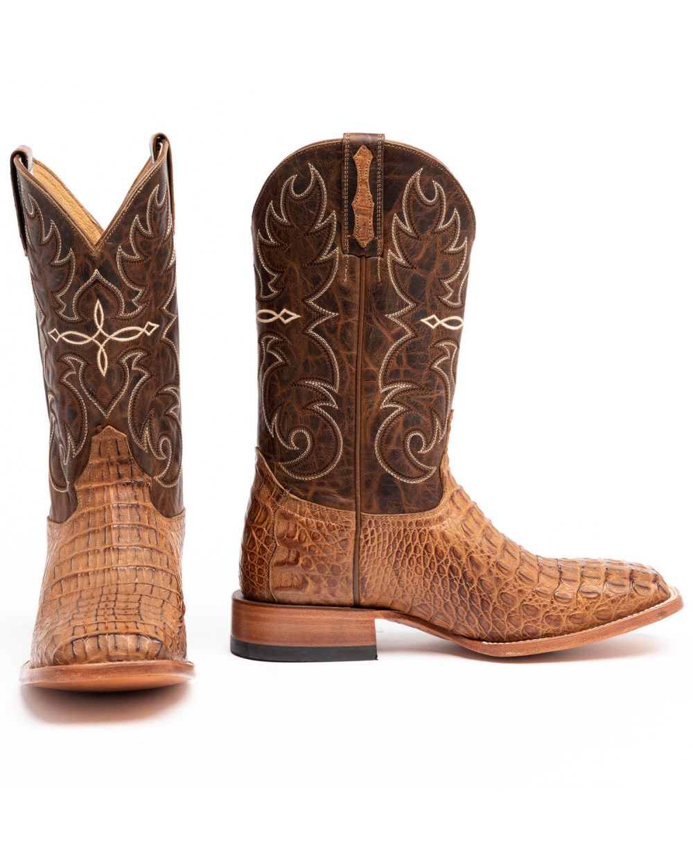 Cody James - Men's Burnished Caiman Exotic Boots - Wide Square Toe | Brown