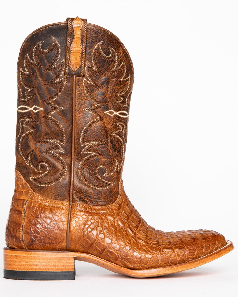 Cody James - Men's Burnished Caiman Exotic Boots - Wide Square Toe | Brown