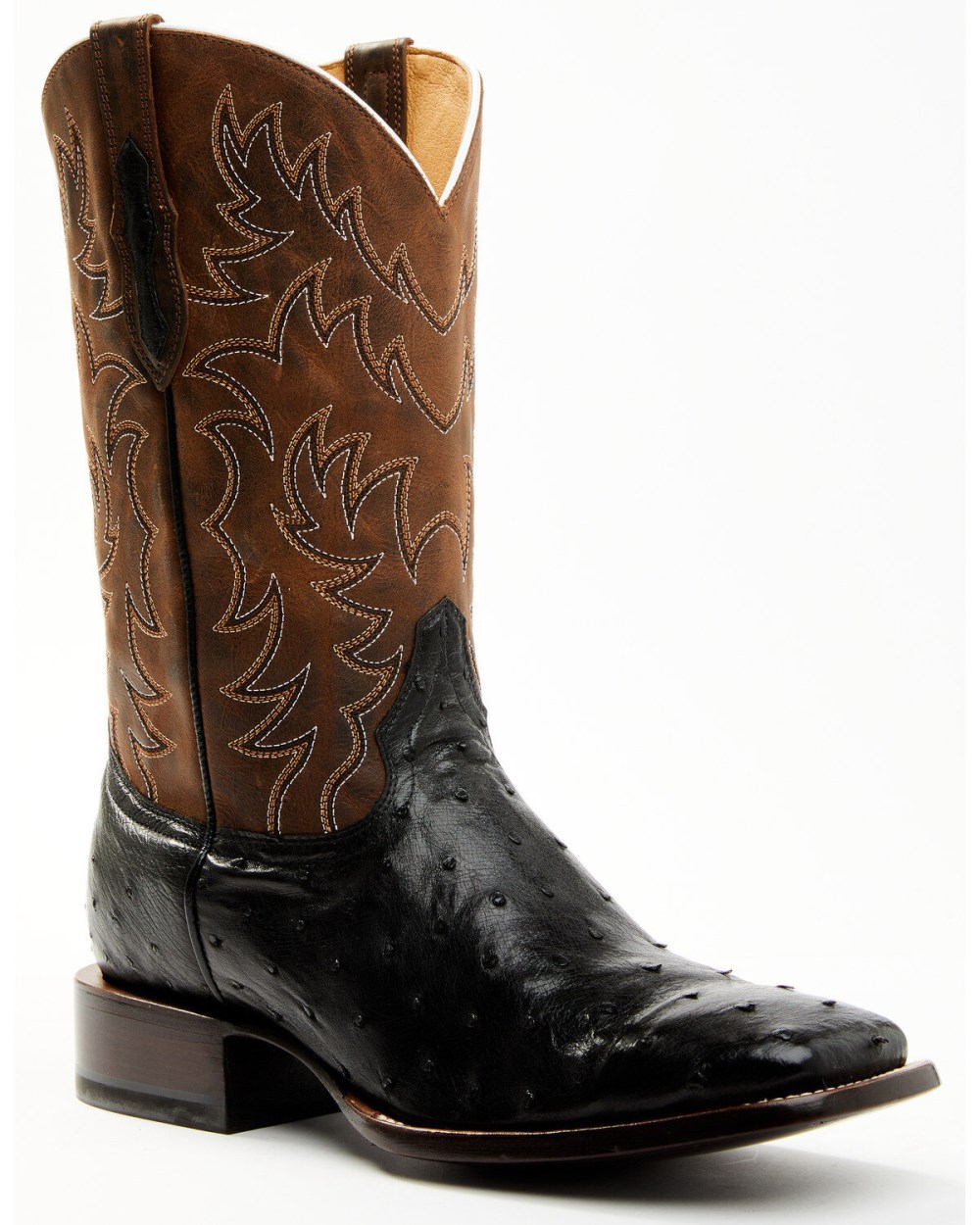 Cody James - Men's Saddle Black Full-Quill Ostrich Exotic Western Boots - Broad Square Toe | Black